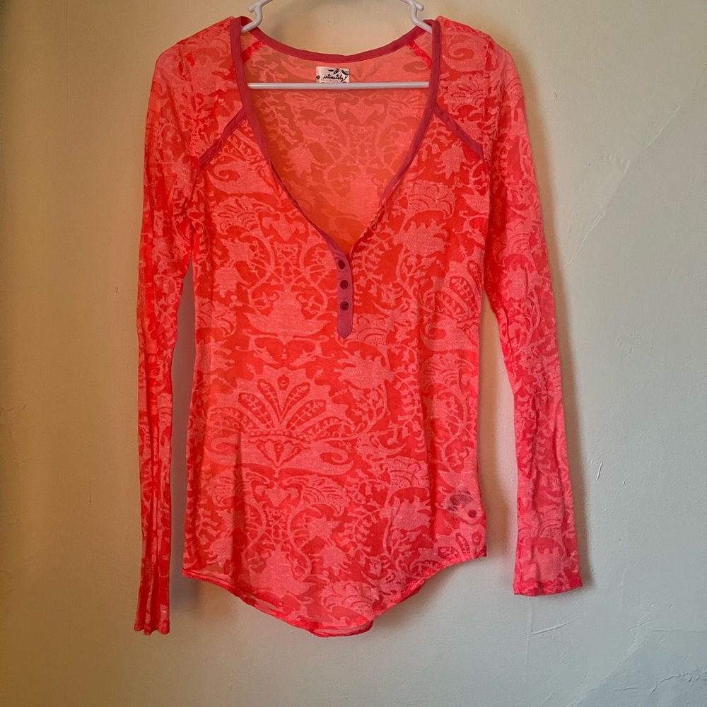 pink neon long sleeve top , perfect over a swim suit or bralette